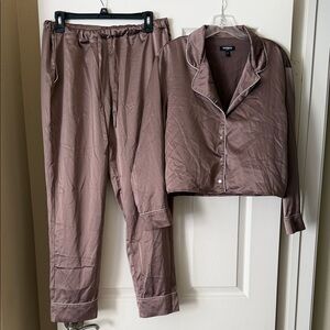 Express Sleepwear Satin Pajama Set in Dusty Mauve with White Trim